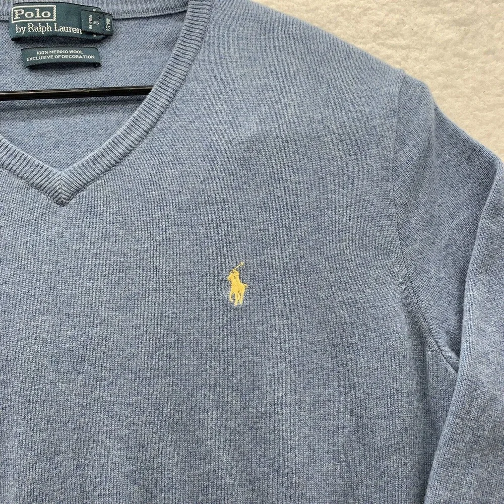 VTG Polo Ralph Lauren Sweater Mens XL Blue Merino Wool Italian‎ Yarn Preppy Dad